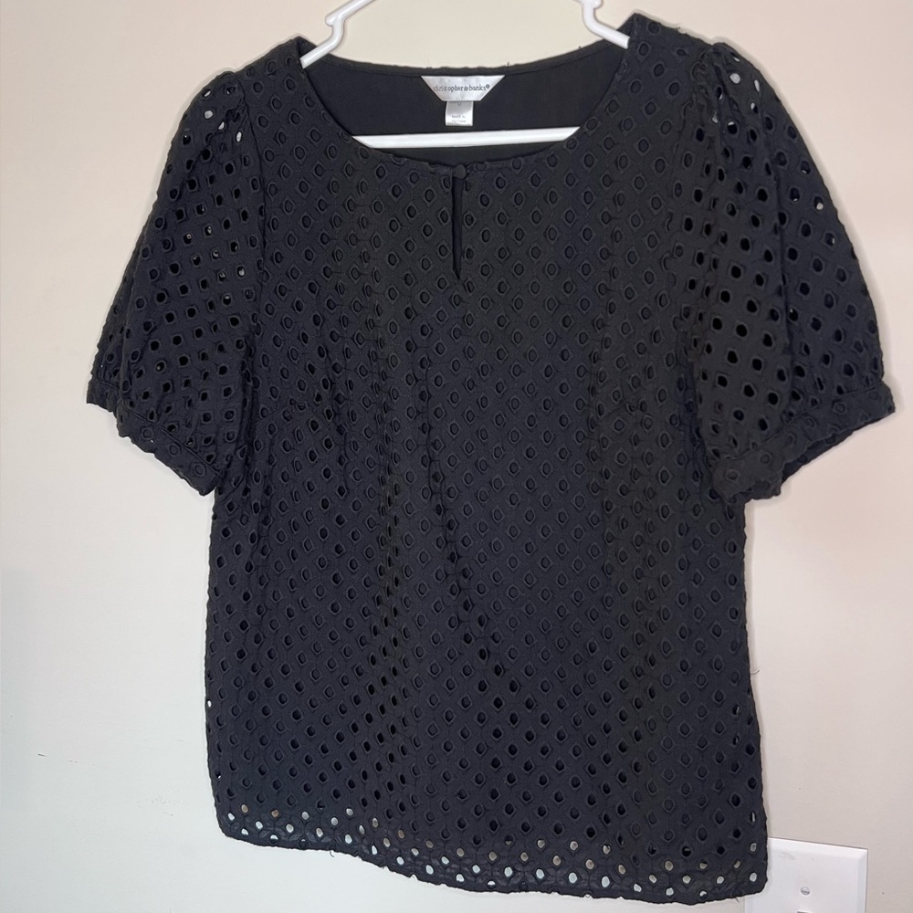 Christopher & Banks Black Eyelet Top Women’s Medium shortsleeve blouse